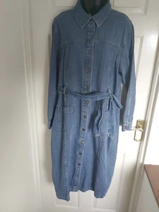 Ladies Nutmeg Blue Soft Denim Dress Size 20.belted Waist & two Pockets Used - Picture 1 of 5