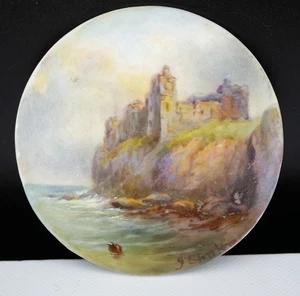Rare Antique Royal Worcester Hand Painted Castle & Sea Disc Signed J Stinton - Picture 1 of 4
