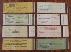 FULL LENGTH - BANK CHECK MATCHBOOK MATCHCOVERS: LOT OF 8 DIFFERENT -G10 - Picture 1 of 2
