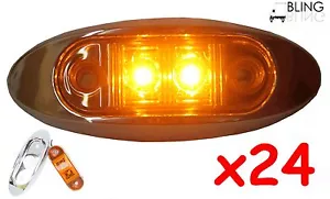 24 Amber w Bezel Clearance Side Marker Surface Mount 2" LED Light Oval Oblong - Foto 1 di 5