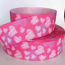 Grosgrain Ribbon 5/8", 7/8", 1.5" & 3" Valentine's Day Hearts Pink Printed