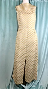 Vintage 70s gold Lame maxi dress racing check metallic gold silver Mod - Picture 1 of 5