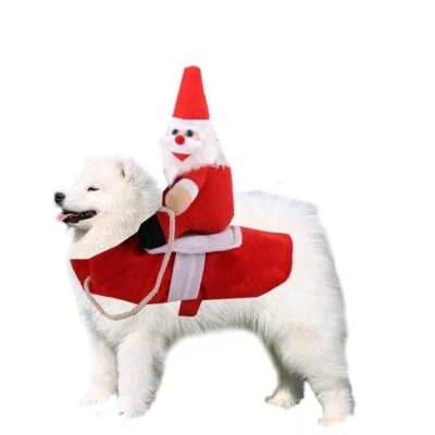 Pet Dog Cat Puppy Christmas Costume Xmas Santa Claus Cosplay Fancy Dress Clothes - Image 1 of 4