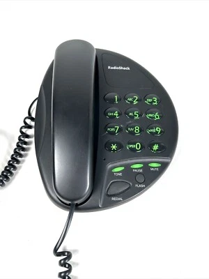 Radio Shack Midnight III Moda Teléfono Ovalado Retro Negro con Botones Verdes Foto 1 de 4