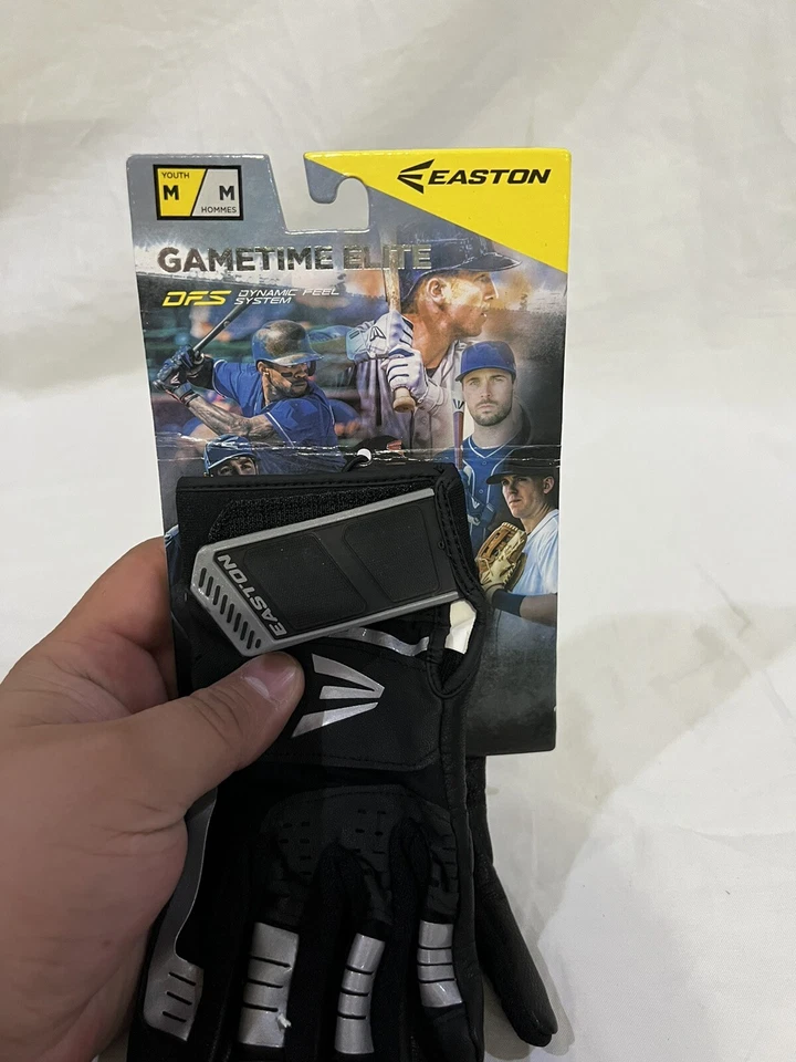 Easton Youth Size Small Gametime Elite DFS Baseball Batting Gloves Blk/gry