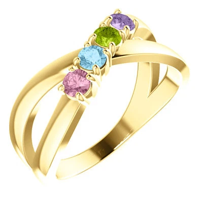 Anillo de oro macizo de 14K para el día de la madre de 1 a 5 piedras de nacimiento, anillo de joyería familiar de mamás Foto 1 de 3