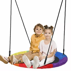 Rainbow Round Saucer 40" Tree Swing Adjustable Hanging Ropes Children Game 700lb - Picture 1 of 12