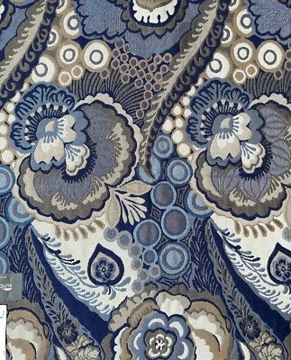 Sunbrella Fabric Upholstery Sample 29"x27" Blue, Cream,  Taupe - Image 1 of 4