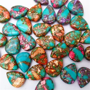 6 Stück 18x14x5 mm buntes Meer Sediment Jaspis & Pyrit Träne Cabochon HH7767 - Bild 1 von 1