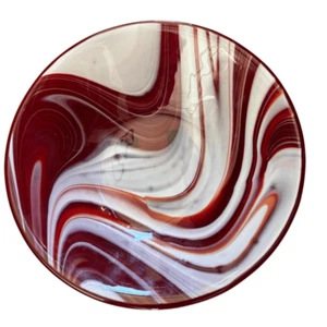Ciotola 10" in vetro fuso rosso e bianco fatta a mano - Foto 1 di 5