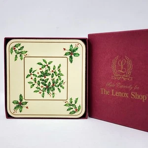 Lenox Holiday Stechpalme rote Beeren 4" WEIHNACHTEN UNTERSETZER Kork Rückseite 6er Set in Box - Bild 1 von 24