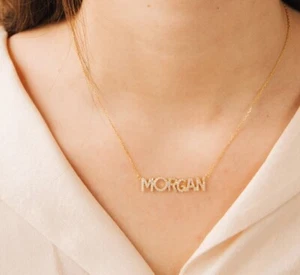 Real Diamond Initial Name Necklace 8 inches 10k Yellow Gold Plated 925 Silver - Picture 1 of 9