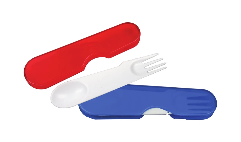 2x Campingbesteck / Reisebesteck / Picknickbesteck / Farbe: je 1x rot und blau - Bild 1 von 1