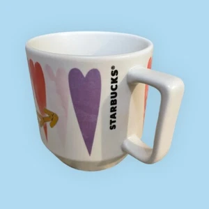 Starbucks Pastel Pink Purple Hearts Handle White Ceramic Cup Mug 12 Oz - Picture 1 of 5