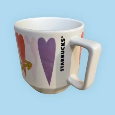 Taza de cerámica blanca con mango de corazones púrpura rosa pastel Starbucks 12 OZ Foto 1 de 4