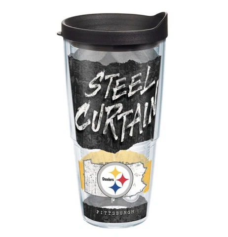 Pittsburgh Steelers 24oz Tervis Tumbler with Lid-Made in USA-Statement Wrap-New Cover