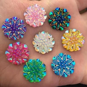 20 pz bottoni strass fiori resina 18 mm bottone posteriore piatto 2 fori artigianato da cucire - Foto 1 di 16