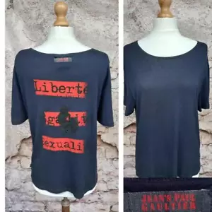 T-SHIRT VINTAGE JEANS PAUL GAULTIER LIBERTE NERA GALLO TOP UNISEX XL - Foto 1 di 13