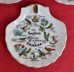 Song Birds and Flowers Canadian Trinket Dish Vintage Souvenir Sea Shell 4" Japan - Picture 1 of 5
