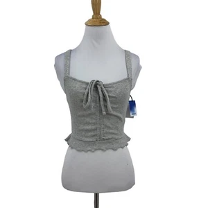 Abound Gray Crop Top Womens XS Extra Small Thick Straps Gathered Tie Chest Tank - Picture 1 of 8