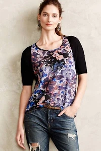 Blusa Anthropologie Last Act Tejida Estampado Floral Por Pájaro Amarillo Talla S Motivo Negro - Imagen 1 de 11