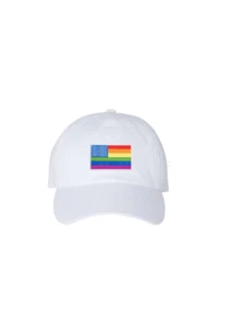 Sombrero de papá de sarga lavada campeón blanco con parche emoji arco iris bandera de Estados Unidos LGBTQ - Imagen 1 de 3