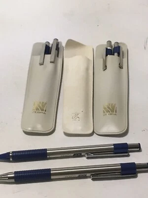 Zebra M-301 из нержавеющей стали механический карандаш и F-301 шариковая ручка винтажный лот синий - Изображение 1 из 4