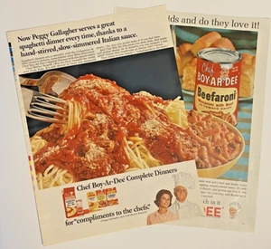 LOTE 2 anuncios impresos Chef Boy-Ar-Dee 1962 vintage página completa salsa Beefaroni 8x11" - Imagen 1 de 3