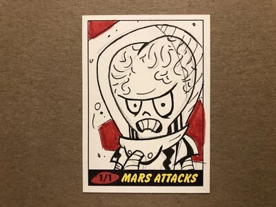 2012 Topps MARS ATTACKS 1/1 SKETCH CARD — Signed By MIKE HAMPTON — NM - Image 1 of 4