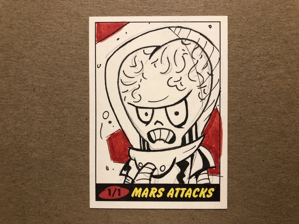2012 Topps MARS ATTACKS 1/1 SKETCH CARD — Signed By MIKE HAMPTON — NM - Image 1 of 4