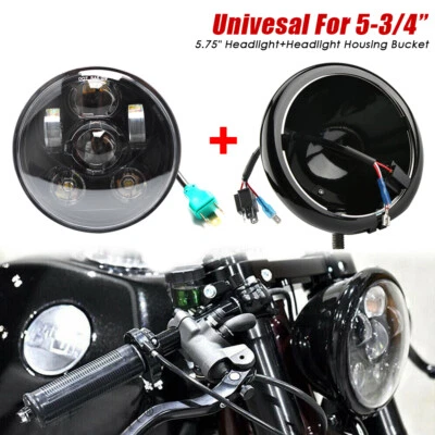 Faro proyector LED 5-3/4 5,75" con cubierta de cubo de carcasa de faro para Harley Foto 1 de 4