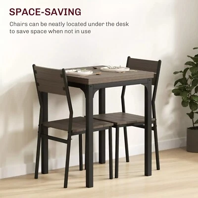 Small Grey Dining Table 2 Chairs Set Compact Wooden Kitchen Breakfast Bar Decor - Image 1 of 4