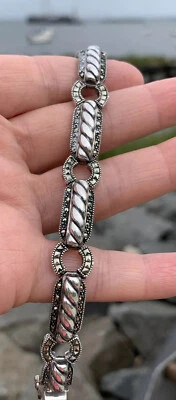 Judith Jack Bracelet 925 Sterling Silver Marcasite Cable Rope Link Nautical - Image 1 of 4