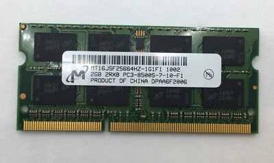 Micron 2GB RAM Memory SODIMM DDR3-1066MHz non-ECC MT16JSF25664HZ-1G1F1 - Image 1 of 2