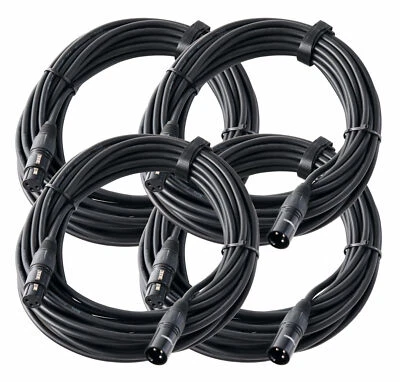 PRONOMIC Juego de 4 cables de micrófono XLR de 10m con conector de alta calidad y blindaje en negro