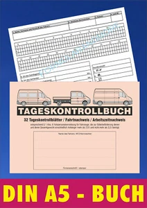 Tageskontrollbuch DIN A5, 32 Tageskontrollblätter, Fahrtenbuch-Fahrtnachweis-NEU - Bild 1 von 5