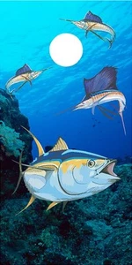 Underwater Ocean Fish Scene cornhole game board decal wraps - Picture 1 of 1
