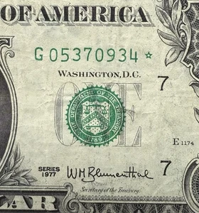 Series 1977 Star Note $1 Dollar Bill Vintage Currency Collectible For Collectors - Picture 1 of 3