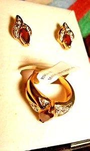 Pretty Garnet & 14K Gold-Plated Ring Size 7 and Earrings Set - Picture 1 of 7