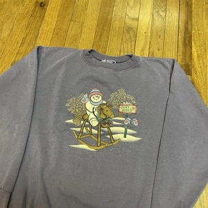 Muñeco de Nieve Gráfico Cuello Redondo Grande Vintage Años 90 Tema Navidad 5¢ Paseos en Pony  - Imagen 1 de 7