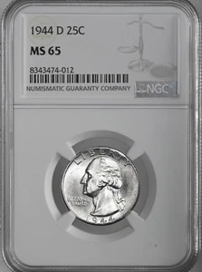 1944-D  25C WASHINGTON SILVER QUARTER "DENVER MINT" NGC MS65 #8343474-012 - Picture 1 of 4