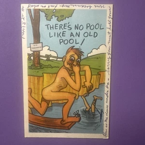 Vintage 1940s PECO Comic Postcard “There’s No Pool Like an Old Pool”Risqué Humor - Picture 1 of 2