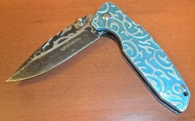 WARTECH 3CR13 Steel Folding Locking Knife, Blue Sides, Liner Lock, 4.75" - Image 1 of 4