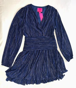 NWT Lilly Pulitzer Womens Jessame Long Sleeve Navy/Foil Printed Short Dress,US 4 - Picture 1 of 14