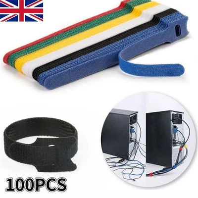 100xReusable Ties Velcros Hook and Loop Fastener Tape Nylon Cable Ties Straps.. - Image 1 of 4