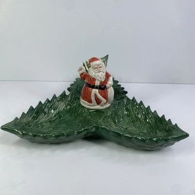 Fitz & Floyd OCI Omnibus Timeless Treasures German Santa Triple Tidbit Tray 1990 - Image 1 of 4