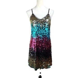 Kate Kason S Colorful All Over Sequin Strappy Mini Shift Vibrant Party Dress - Picture 1 of 11