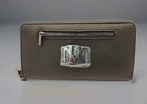 NEU Badgley Mischka schwarz veganes Leder Geldbörse Clutch durchgehender Reißverschluss genarbt elegant - Bild 1 von 9