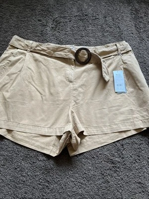 BNWT George Ladies Size 22 Natural 1/2 Elastic Waist Shorts With Belt Detail  - Image 1 of 4