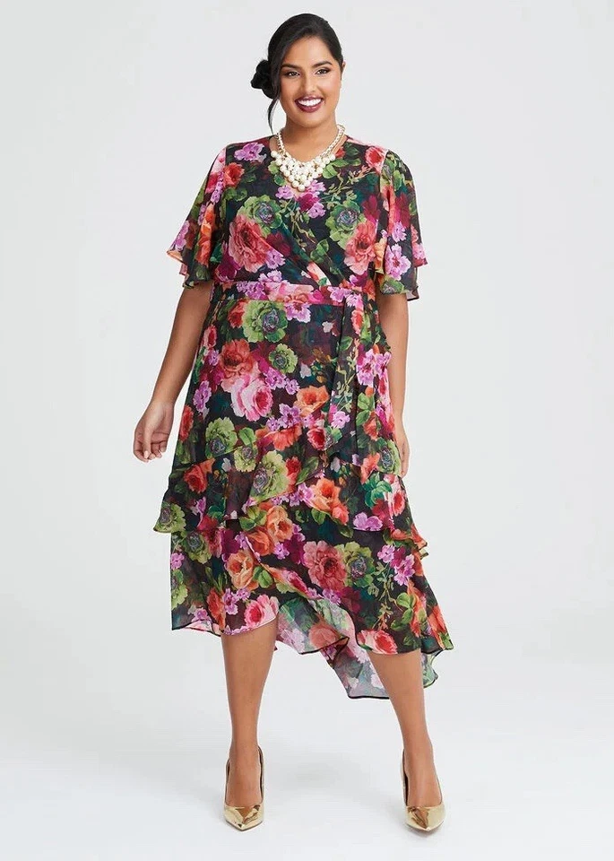 TS TAKING SHAPE Evening Floral Fantasy Maxi Dress Lined in Blooms Print Size 20 - image 1 of 4